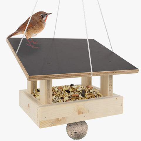 Vogelfutterhaus zum Aufhängen: Vogelhaus mit Seil inkl. Meisenknödelhaken