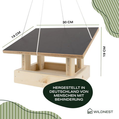 Vogelfutterhaus zum Aufhängen: Vogelhaus mit Seil inkl. Meisenknödelhaken