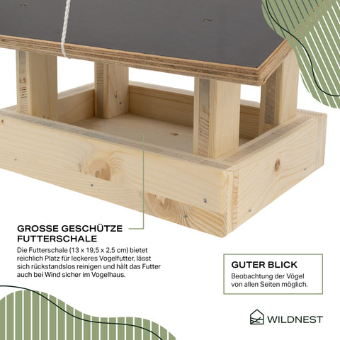Vogelfutterhaus zum Aufhängen: Vogelhaus mit Seil inkl. Meisenknödelhaken
