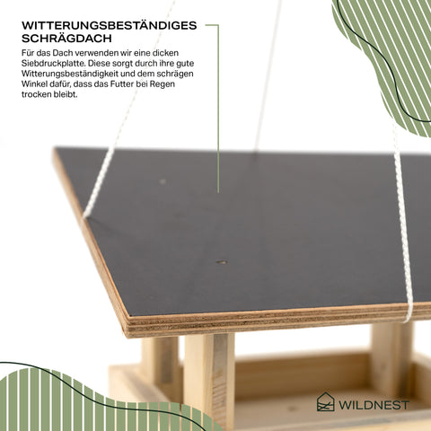 Vogelfutterhaus zum Aufhängen: Vogelhaus mit Seil inkl. Meisenknödelhaken