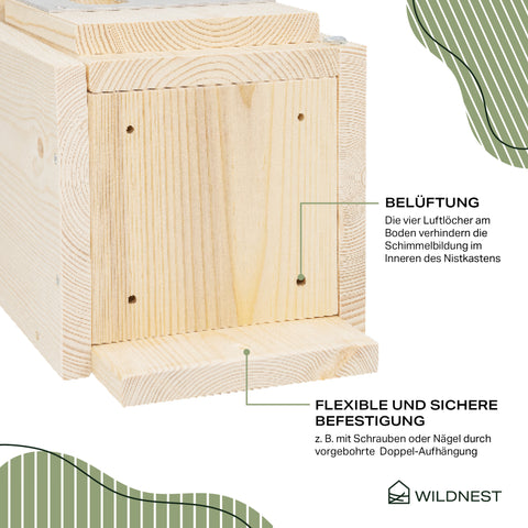 Waldgarten-Set (Nistkasten Meise, Star & Rotkehlchen, Vogelhaus, Igelhaus & Eichhörnchen-Futterhaus)