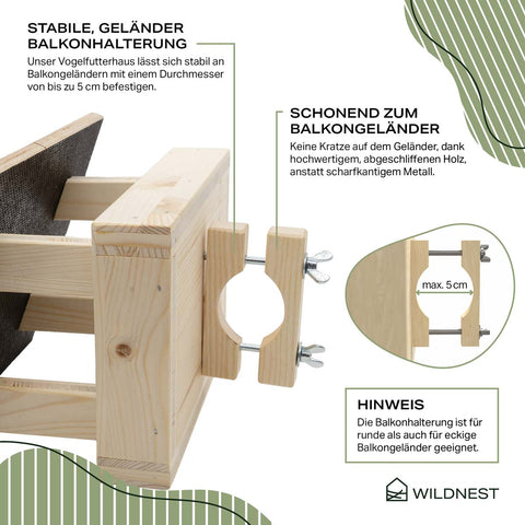 Vogelfutterhaus Balkon mit Halterung für Balkongeländer, Vogelhaus Balkon wetterfest